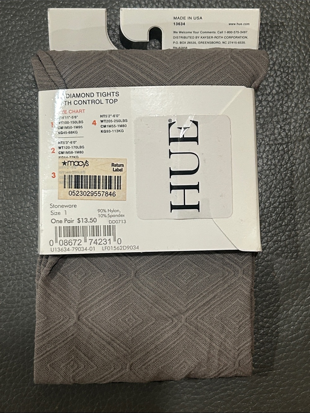 HUE Taupe 3D Diamond Textured Control Top Tights - Picture 2 of 3